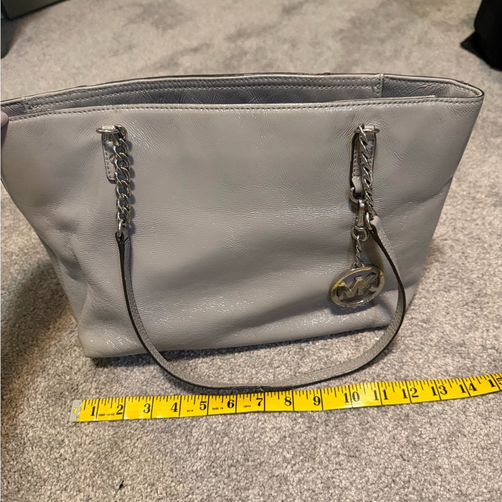 Michael Kors Light Gray Leather Tote with Chain-Strap